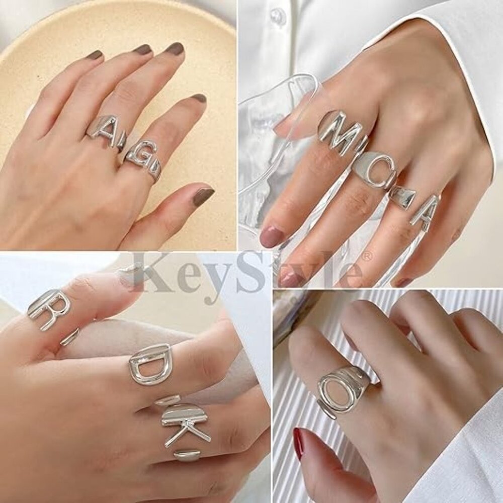 Letter D Initial Silver Rings Adjustable Gold Sta… - image 2